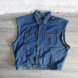 Vintage Fila Denim Vest 90s Y2K Men XXL jean jacket biker cowboy spring summer